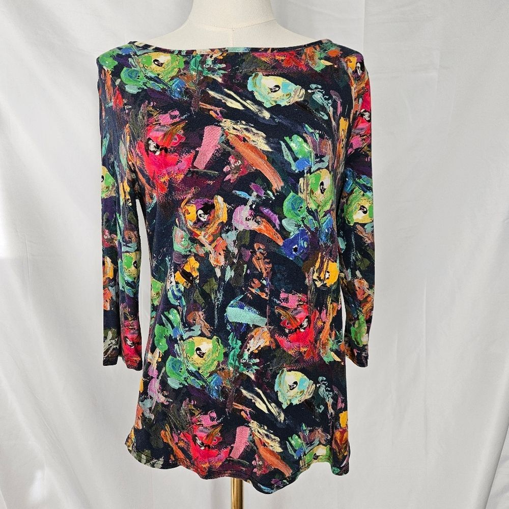Peck & Peck Petite Colorful Abstract Art 3/4 Sleeve Blouse Size Large